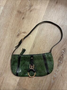 Dolce & Gabbana Green Snake-Print Mini Bag with Black Trim and Gold Ring